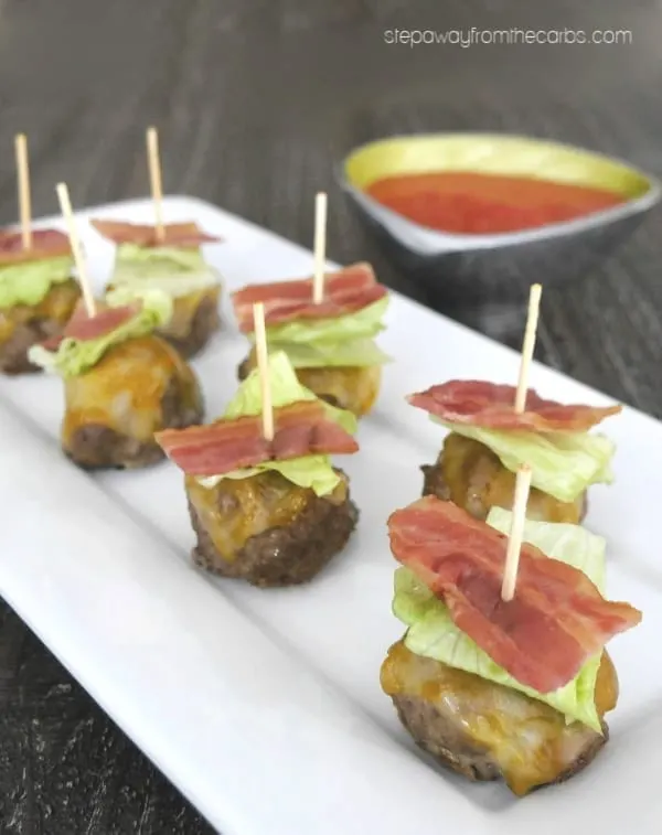 Bun-less Bacon Cheeseburger Bites - a low carb and keto appetizer and party recipe