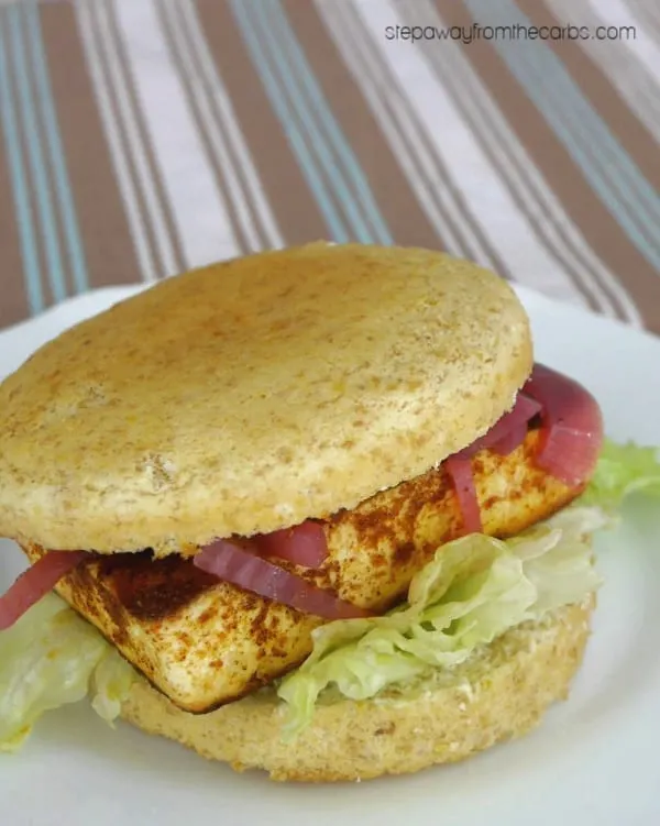 Low Carb Paneer Burger - an Indian cheese with Tandoori spices in a low carb bun!