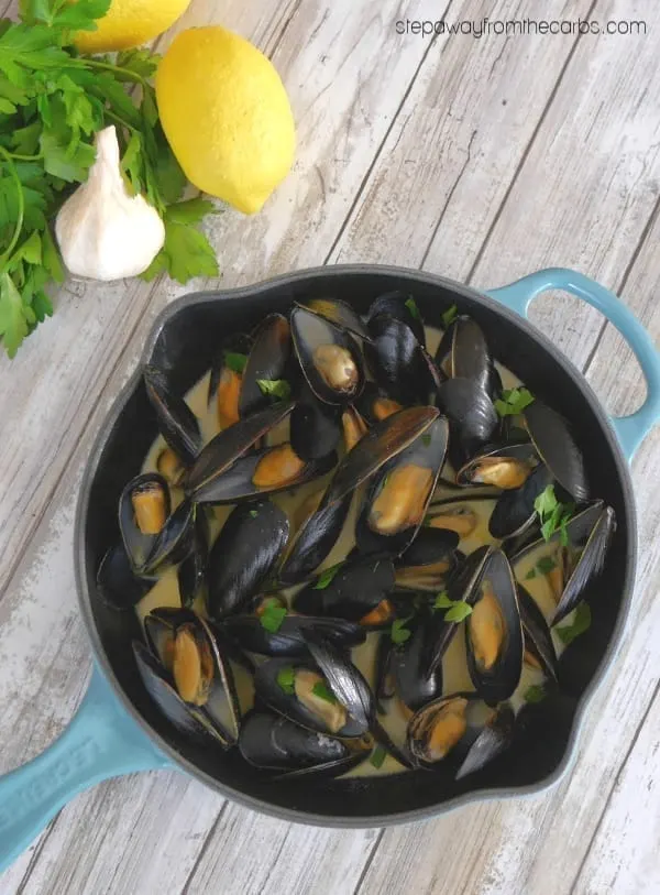 Steamed Mussels with Garlic and Lemon - a low carb and keto appetizer or light lunch