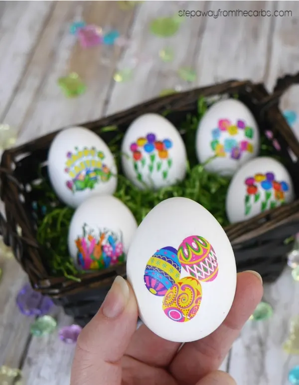 Easy Hard Boiled Eggs for Easter - decorated with temporary tattoos!