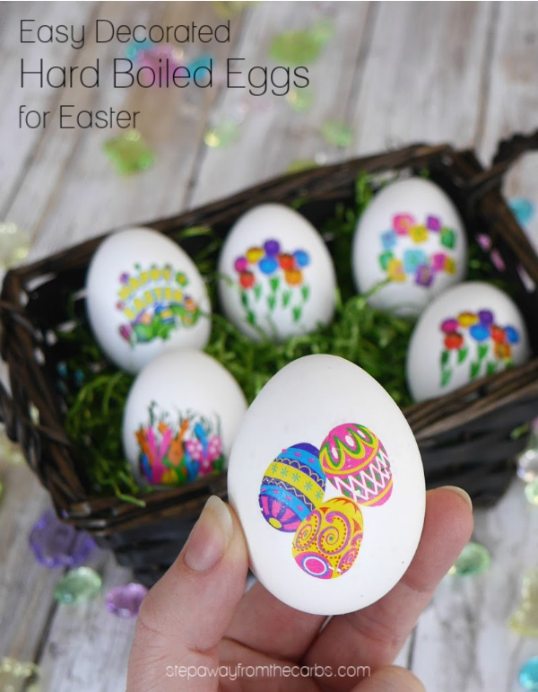 Easy Hard Boiled Eggs for Easter - decorated with temporary tattoos!