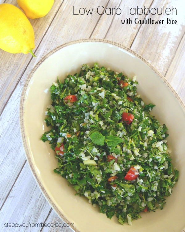 Low Carb Tabbouleh with Cauliflower Rice - a light and fresh herby side dish. Keto and gluten free recipe. 