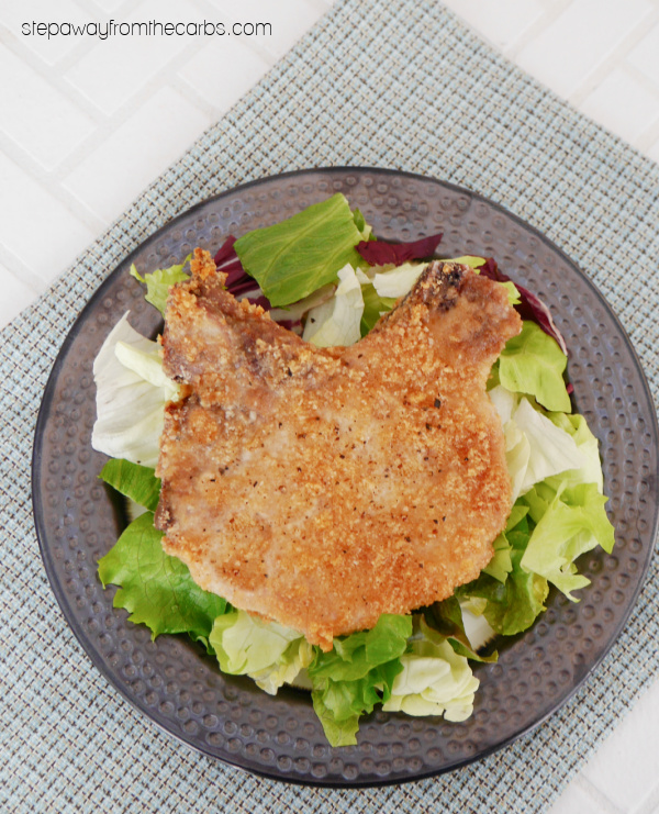 Keto Pork Chops with a Parmesan and pork rind crust! Easy low carb recipe!