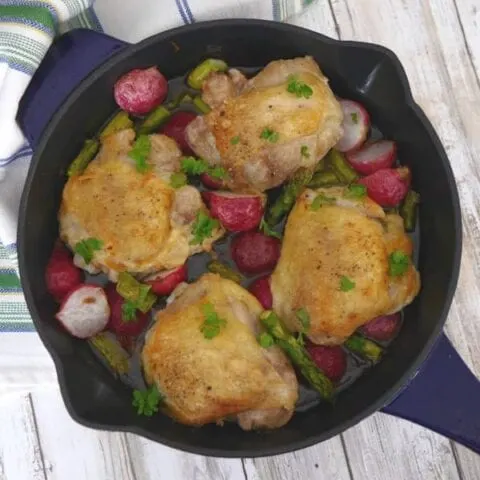 Skillet Chicken Thighs with Radishes and Asparagus