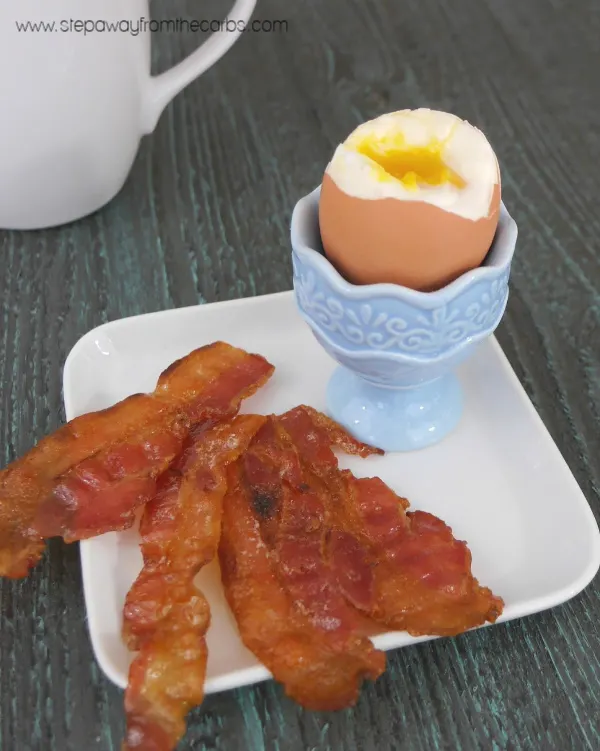 Soft Boiled Egg with Candied Bacon Dippers - low carb and sugar free breakfast recipe!