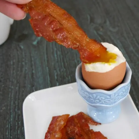 Soft Boiled Eggs with Candied Bacon Dippers