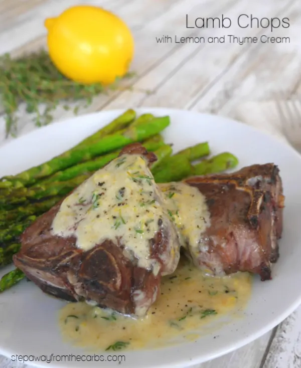 Lamb Chops with Lemon and Thyme Cream - a delicious low carb and keto recipe, served with grilled asparagus!