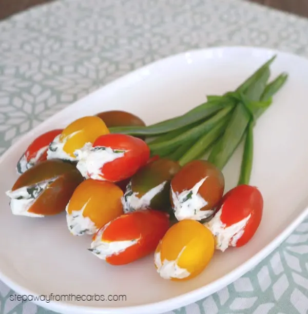 Low Carb Cherry Tomato Flowers - a pretty (and edible!) decoration for your spring or Easter table!