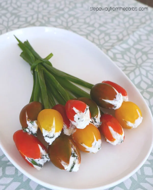 Low Carb Cherry Tomato Flowers - a pretty (and edible!) decoration for your spring or Easter table!
