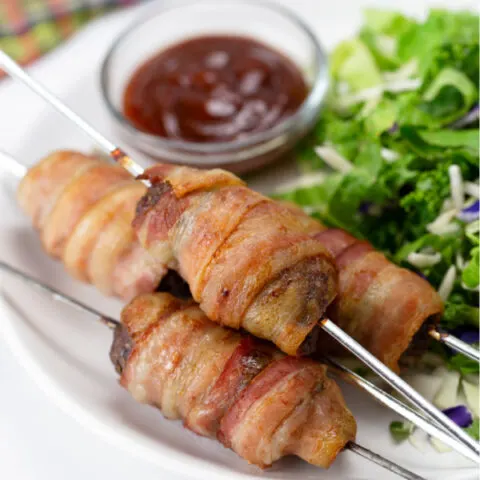 Bacon Wrapped Burger Skewers