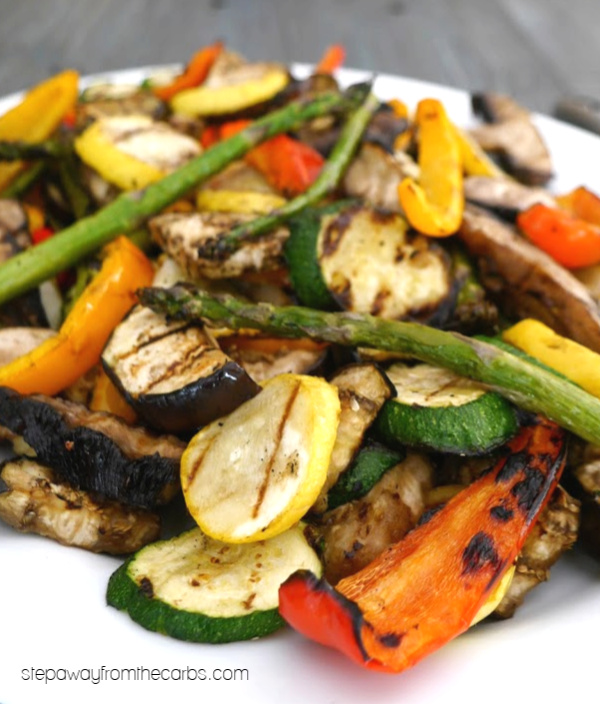 Low Carb Grilled Vegetables with Sliced Mozzarella! Perfect for the summer!