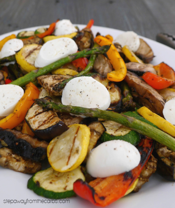 Low Carb Grilled Vegetables with Sliced Mozzarella! Perfect for the summer!