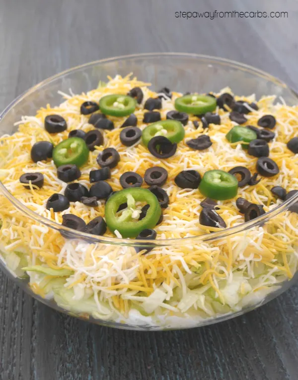 Low Carb Layered Dip - seven layers of perfection! Ideal for parties and gatherings!