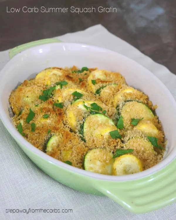Low Carb Summer Squash Gratin - a pretty and delicious dish recipe. Gluten free and keto friendly.