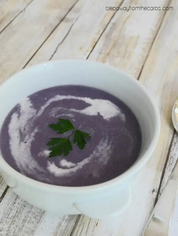 Low Carb Purple Cauliflower Soup - no food dye added! A delicious recipe that your friends and family will love!