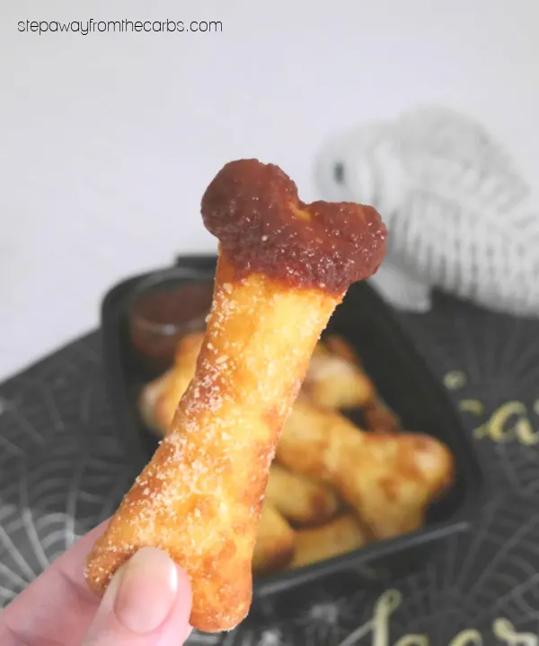 Low Carb Breadstick Bones - a fun recipe for Halloween made from fathead dough! Gluten free and keto friendly.