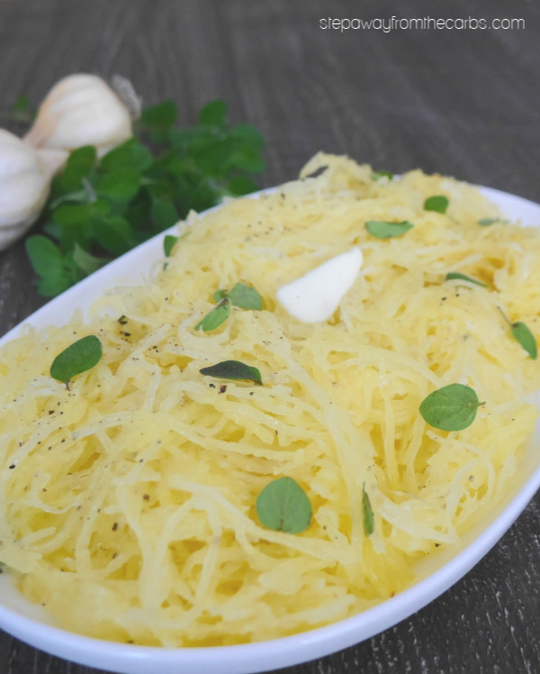 Buttery Spaghetti Squash with Garlic and Parmesan - a delicious low carb and gluten free side dish recipe