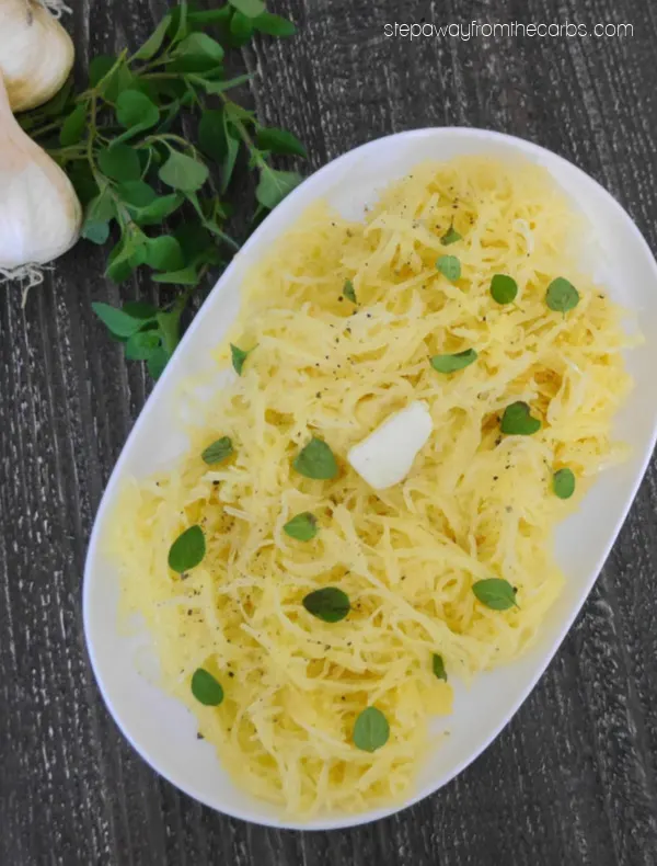 Buttery Spaghetti Squash with Garlic and Parmesan - a delicious low carb and gluten free side dish recipe