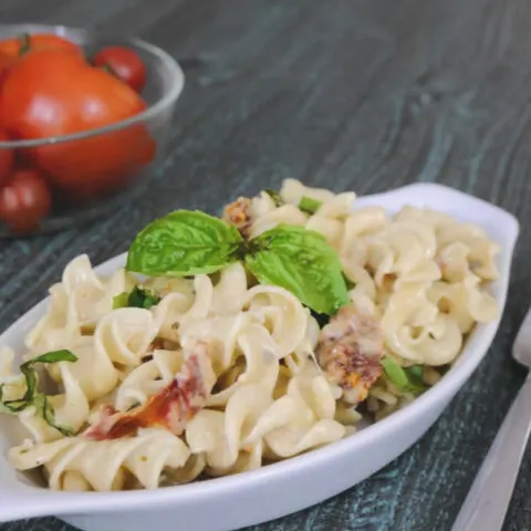Low Carb Pasta with Alfredo Sauce and Sun-Dried Tomatoes