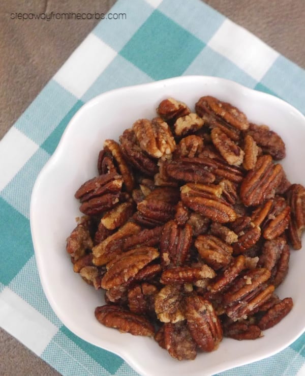 Low Carb Caramelized Pecans - sugar free and keto friendly recipe. Great for snacking, desserts, and more!