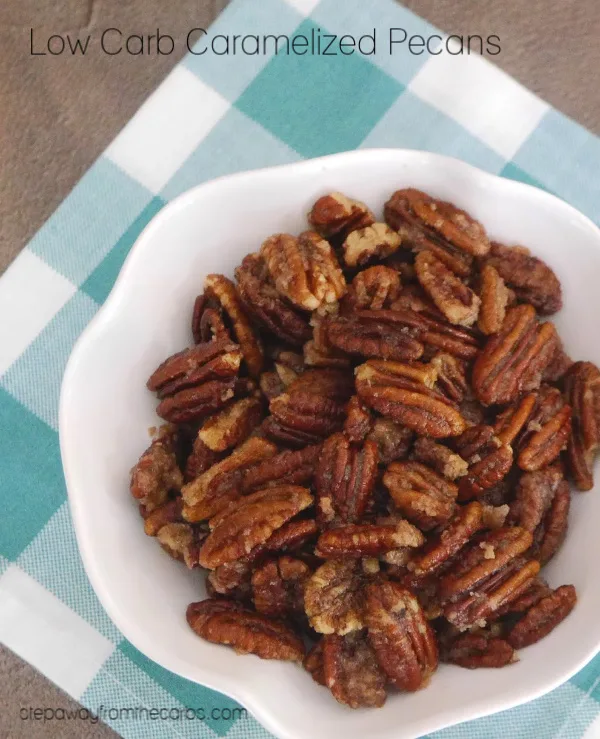 Low Carb Caramelized Pecans - sugar free and keto friendly recipe. Great for snacking, desserts, and more! Low Carb Caramelized Pecans - sugar free and keto friendly recipe. Great for snacking, desserts, and more!