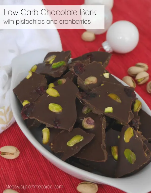 Low Carb Chocolate Bark with Pistachios and Cranberries