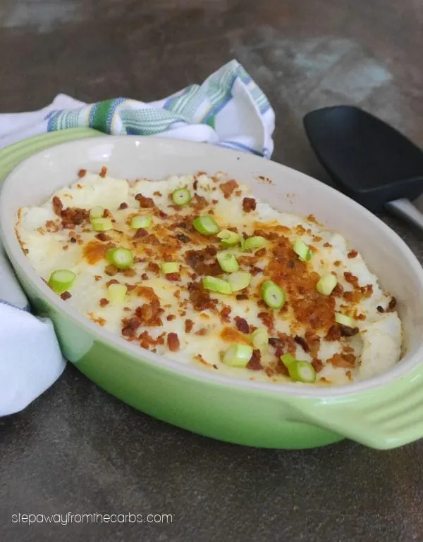 Low Carb Loaded Cauliflower Mash - a delicious gluten free and keto friendly side dish recipe!
