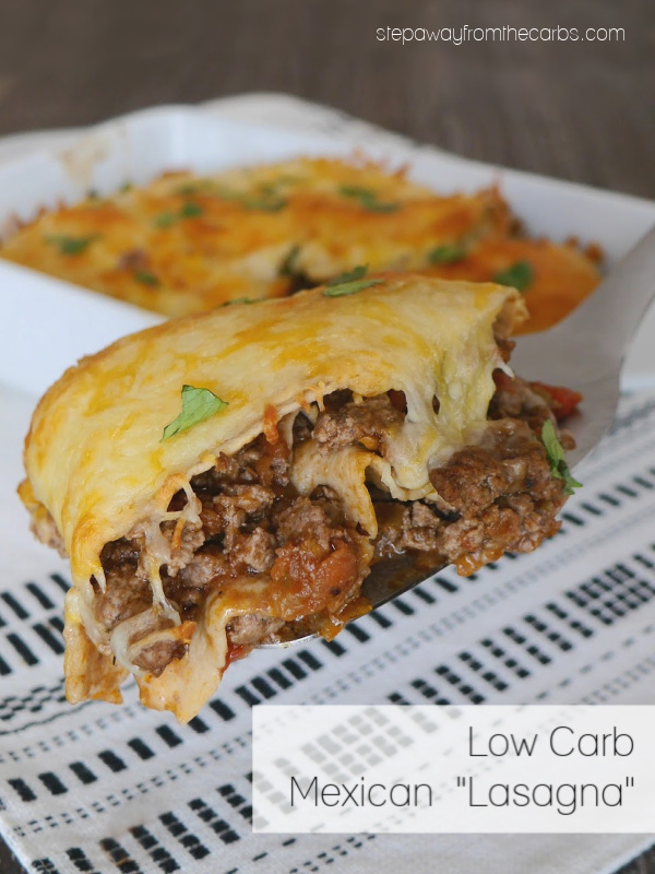 Low Carb Mexican "Lasagna" - a comfort food recipe made with ground beef, salsa, and low carb tortillas!