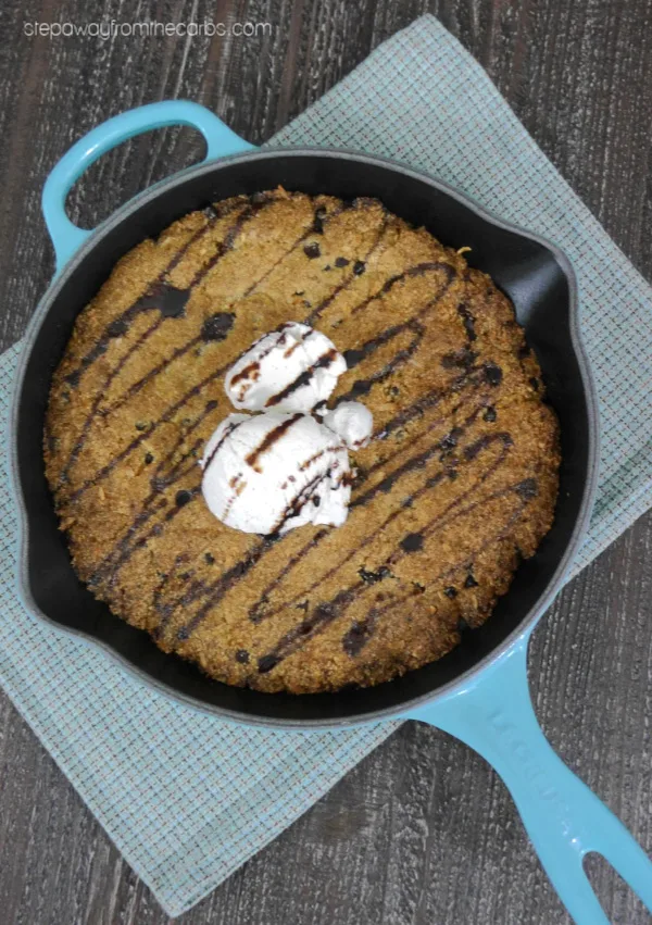 Low Carb Skillet Cookie - a delicious dessert to share! Sugar free, gluten free, and keto friendly recipe.