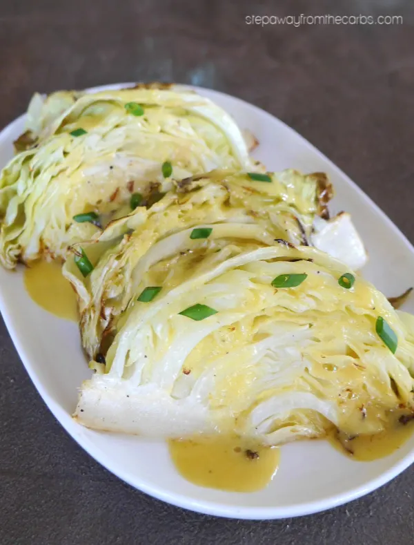 Roasted Cabbage Wedges with Mustard Butter Sauce - a delicious low carb and keto side dish recipe!