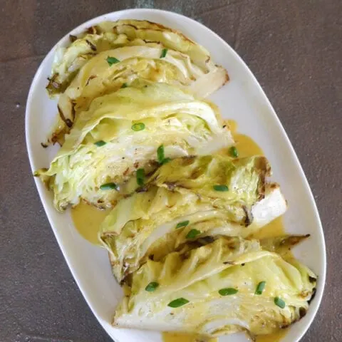 Roasted Cabbage Wedges with Mustard Butter Sauce