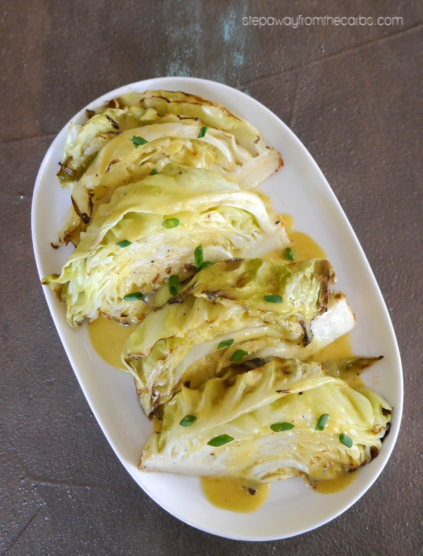 Roasted Cabbage Wedges with Mustard Butter Sauce - a delicious low carb and keto side dish recipe!