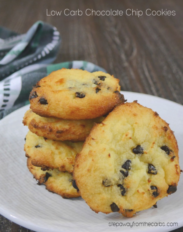 Low Carb Chocolate Chip Cookies - made from fathead dough! They're gluten free, keto, LCHF, and sugar free!