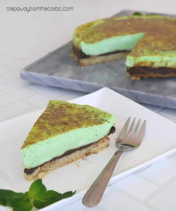 Low Carb Grasshopper Cheesecake - a fantastic chocolate and mint dessert that's gluten free and keto friendly!
