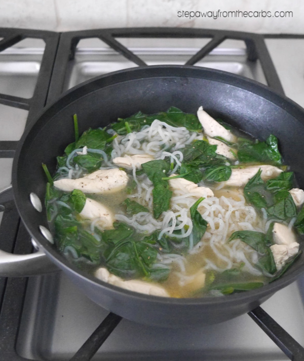 Low Carb Noodle Soup with Chicken and Spinach - a healthy and warming soup