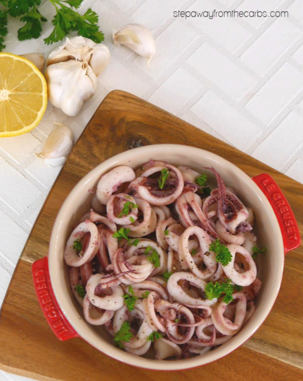 Pan Fried Calamari with Garlic and Lemon - low carb appetizer or tapas dish