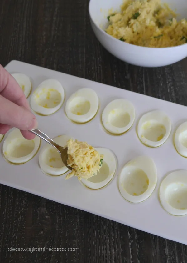Keto Crab Deviled Eggs - an appetizer or snack recipe that is super low in carbohydrates