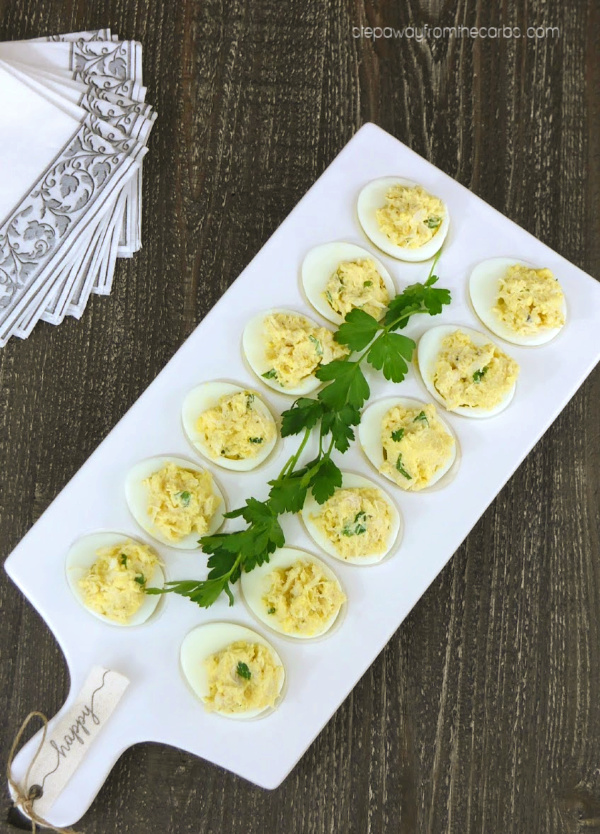 Keto Crab Deviled Eggs - an appetizer or snack recipe that is super low in carbohydrates