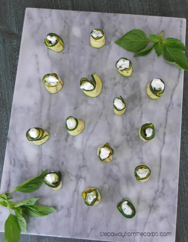 Keto Zucchini Rolls with Goat's Cheese and Basil - a delicious low carb vegetarian appetizer
