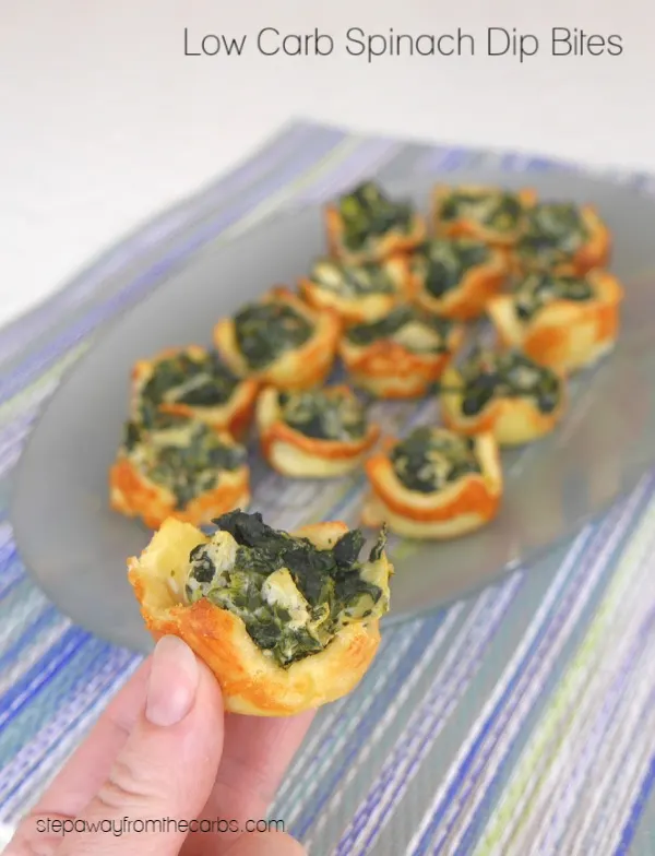 Low Carb Spinach Dip Bites - tasty little morsels made with Fathead dough, spinach, and artichoke!