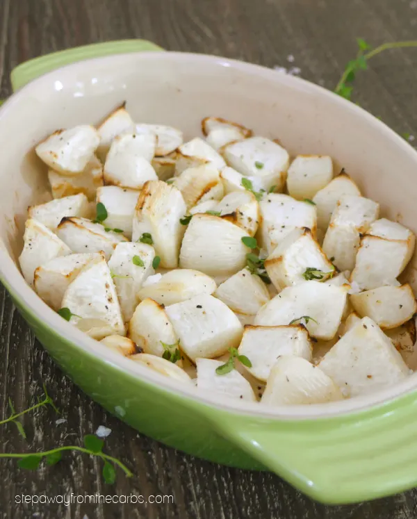 Low Carb Roasted Turnips - with sea salt and thyme. A delicious lower-carb alternative to potatoes!