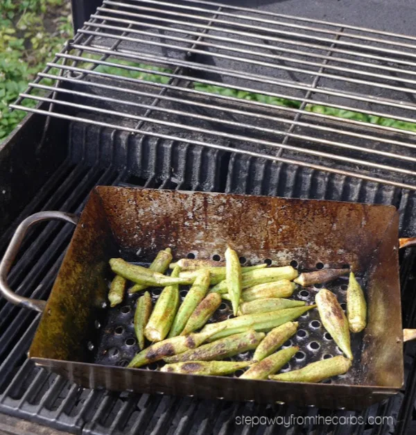 Grilled Okra - a smoky low carb side dish recipe to enjoy this summer!