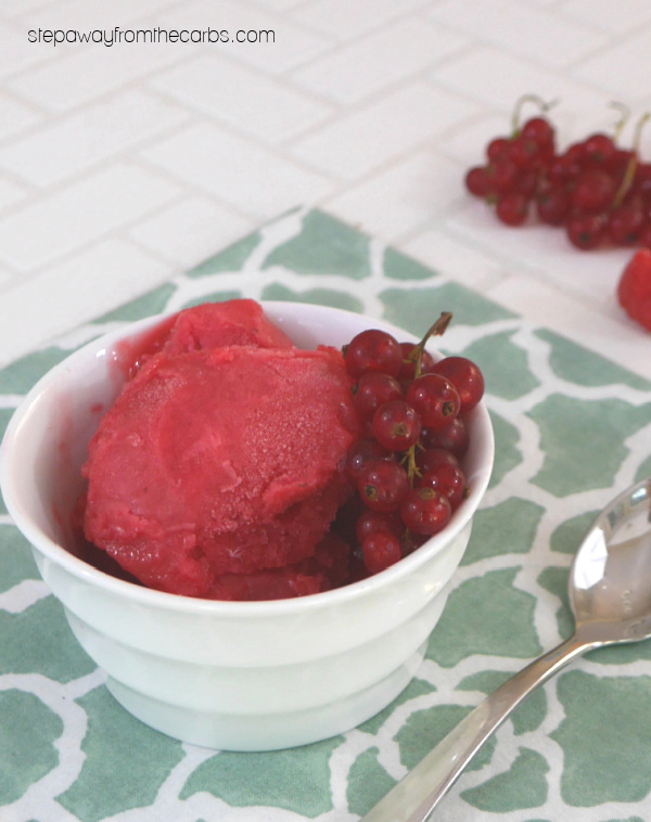 Low Carb Raspberry and Redcurrant Sorbet - a sugar free and keto friendly frozen dessert!