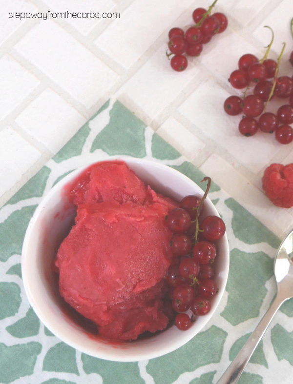 Low Carb Raspberry and Redcurrant Sorbet - a sugar free and keto friendly frozen dessert!