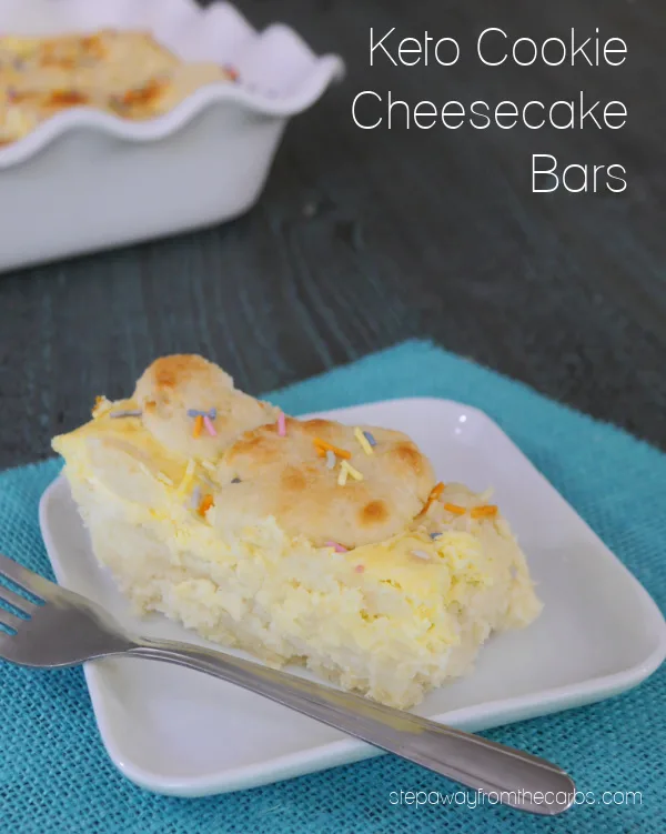 Keto Cookie Cheesecake Bars - a rich and filling low carb sweet treat!