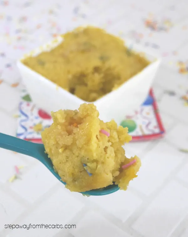 Low Carb Funfetti Mug Cake - a single-serve gluten free cake with keto sprinkles!