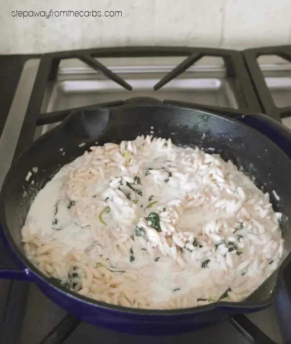 Low Carb Orzo with Spinach and Parmesan - a creamy and filling vegetarian recipe