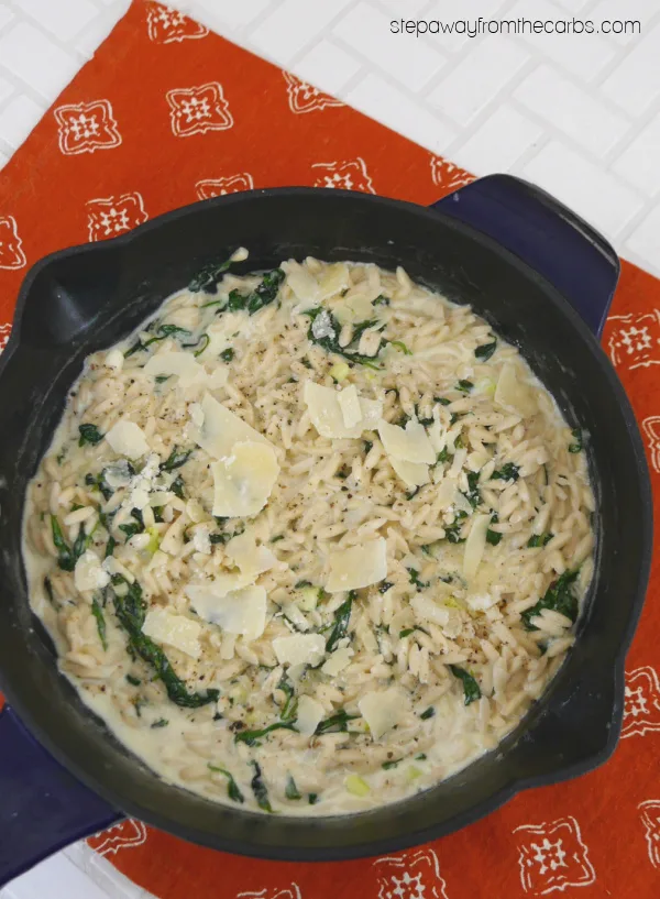 Low Carb Orzo with Spinach and Parmesan - a creamy and filling vegetarian recipe
