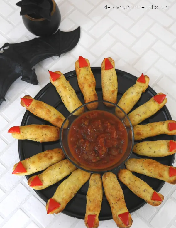 Low Carb Witch Fingers for Halloween - a fun snack made with fathead dough! Gluten free recipe.