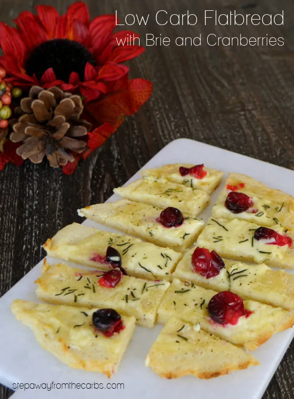 Low Carb Flatbread with Brie and Cranberries - a tasty cheesy appetizer for the holidays! Low Carb Flatbread with Brie and Cranberries - a tasty cheesy appetizer for the holidays!